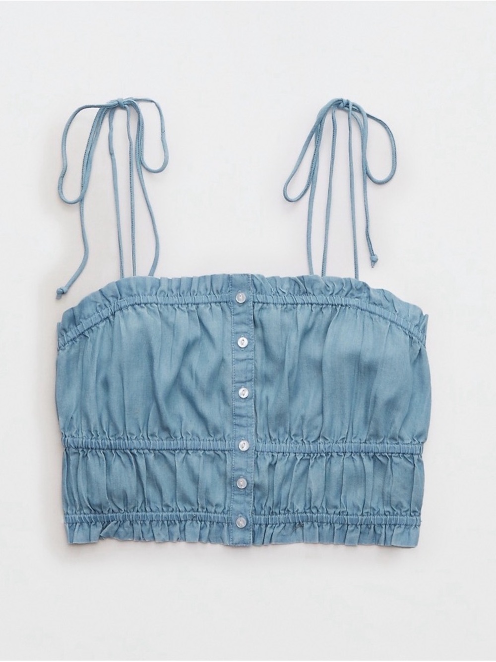 aerie Dusty Blue Button-Front Tie-Strap Crop Top